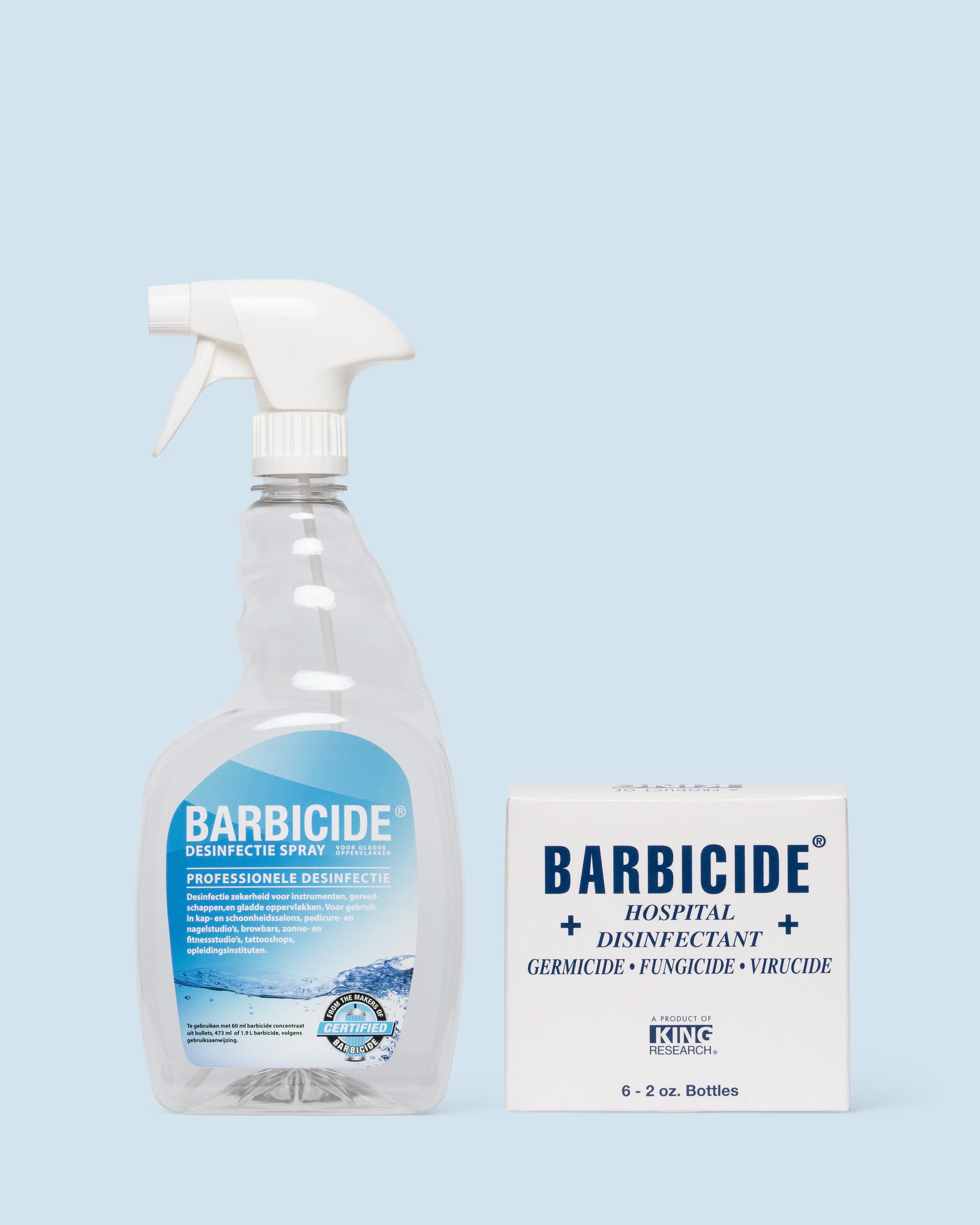 Barbicide desinfectiebullets 6×60 ml – geconcentreerde desinfectiecapsules voor professionele reiniging van tools en salonmateriaal.