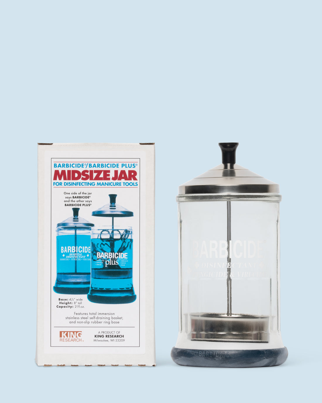Barbicide desinfectieglas 750 ml – professionele desinfectiepot voor het reinigen van saloninstrumenten.