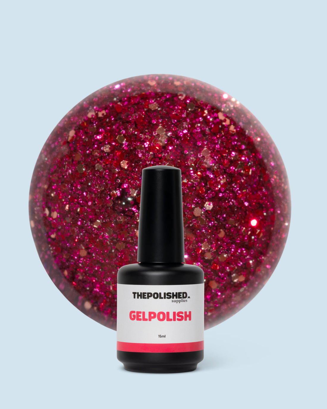 Berry Branch glitter gelpolish 15 ml van The Polished, rijke bessenroze kleur met glinsterende accenten.